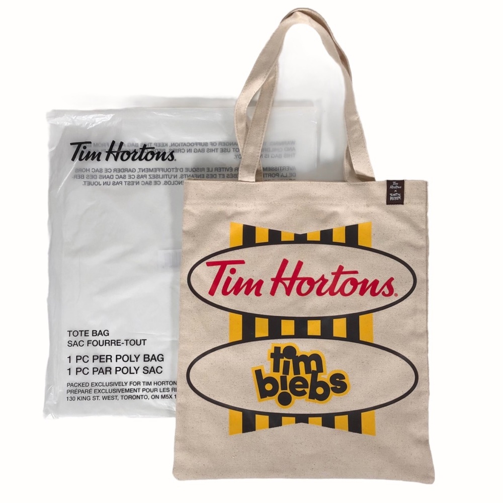 Justin Bieber x Tim Hortons Cream Canvas Tote Bag 'tim biebs' NWT